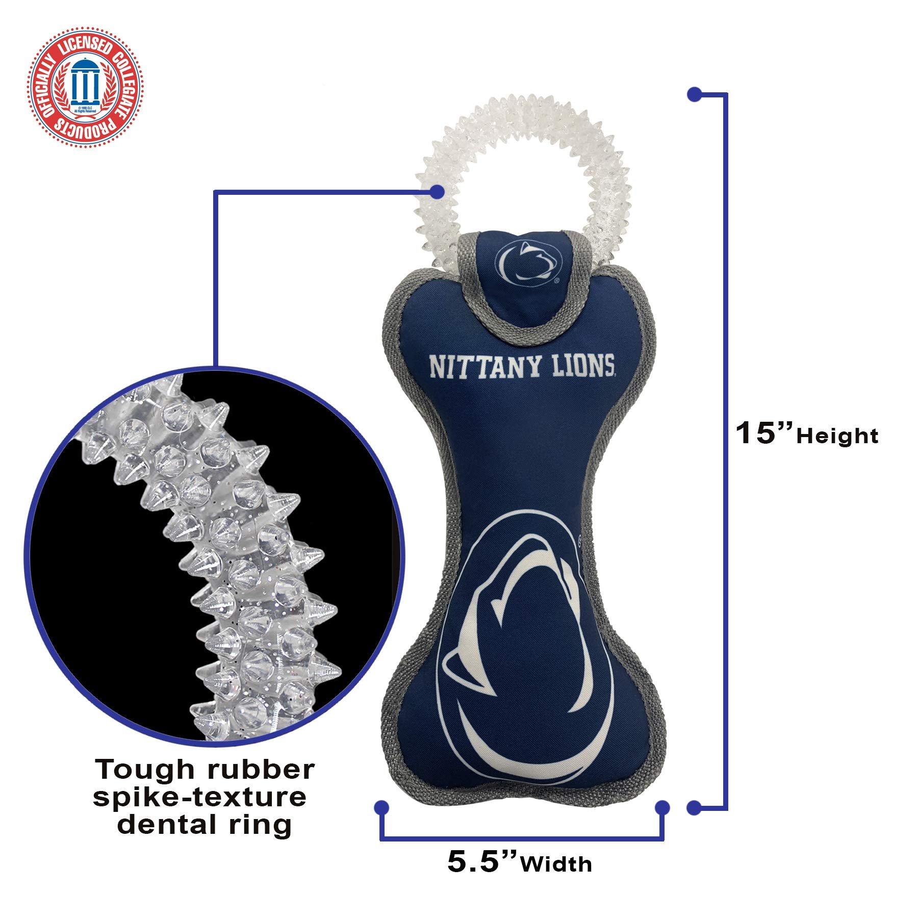 Pets First Ncaa Penn State Nittany Lions Dental Dog Tug Toy With Squeaker. Tough Pet Toy For Healthy Fun, Teething & Cleaning Pe